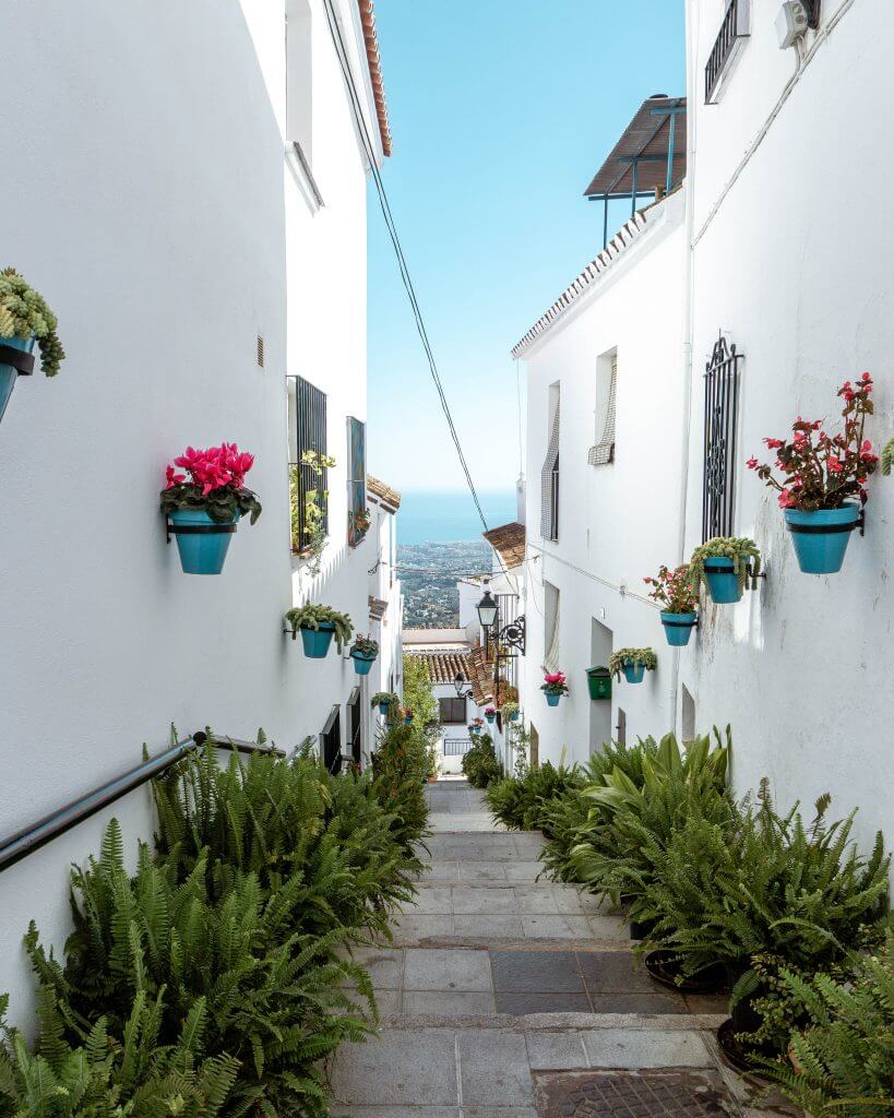 Beautiful white street in Mijas. 