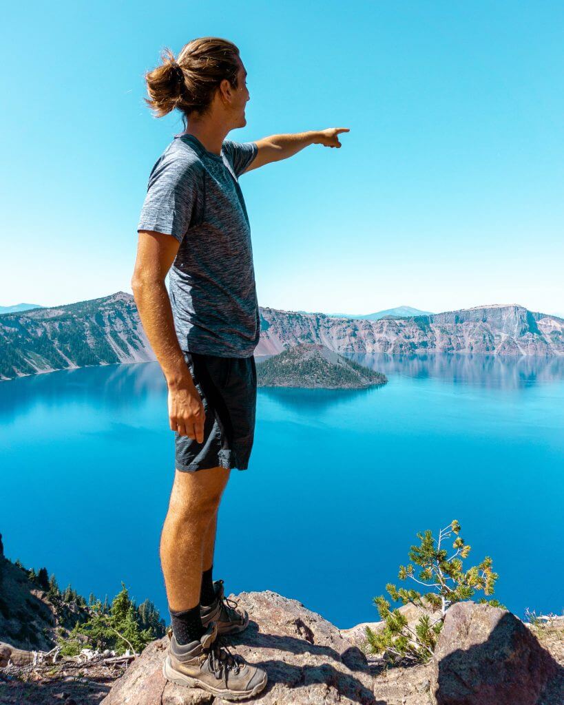 Dom pointing out at Crater Lake in Oregon.
