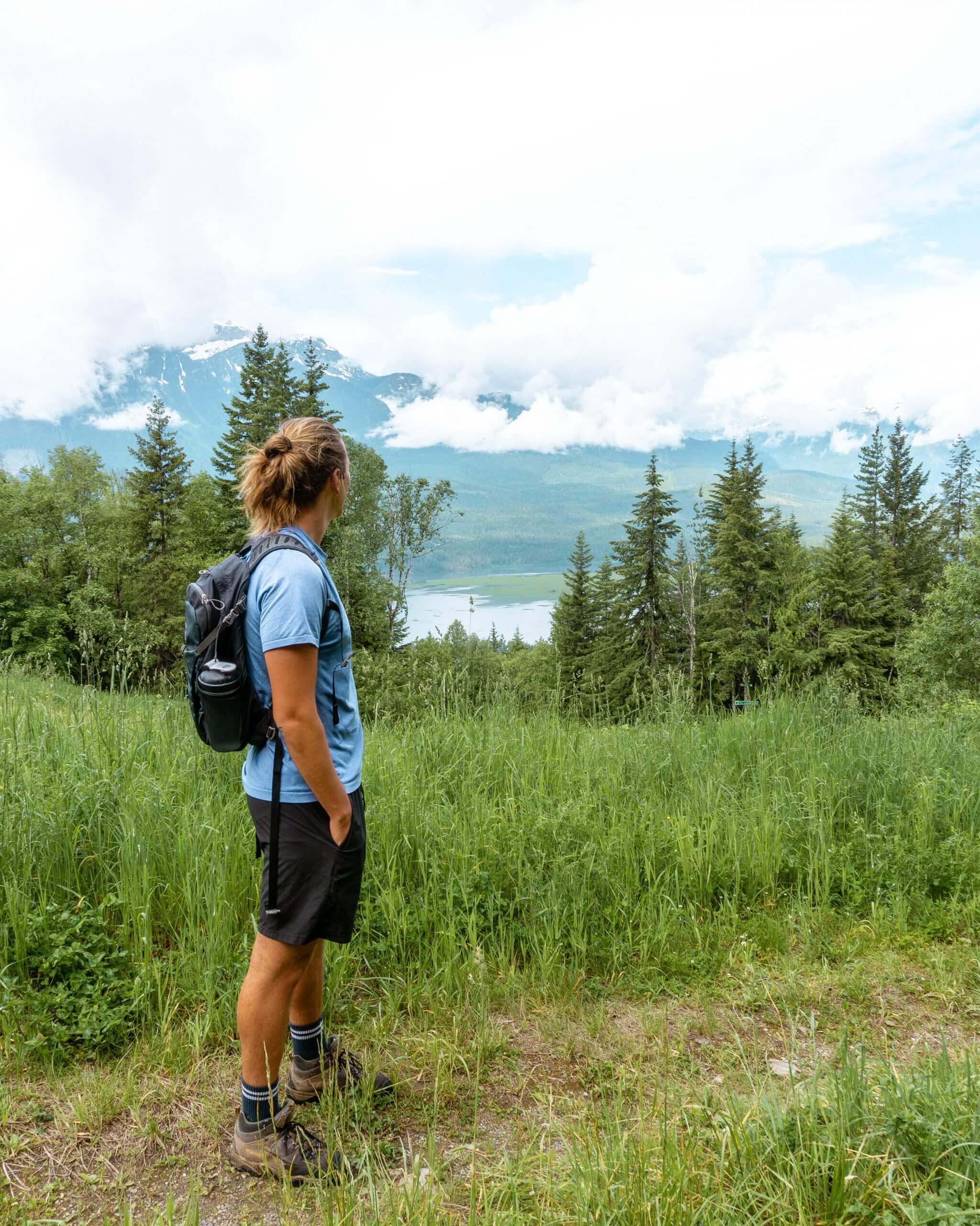 Dom hiking in Revelstoke and taking in the views.