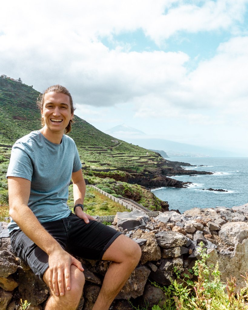 Dom smiling while hiking in Tenerife.