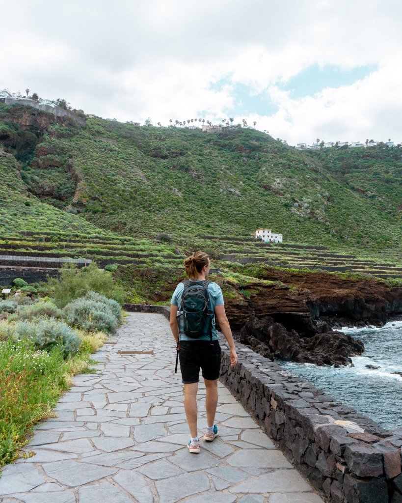 Dom walking along a coastal walk in Tenerife.