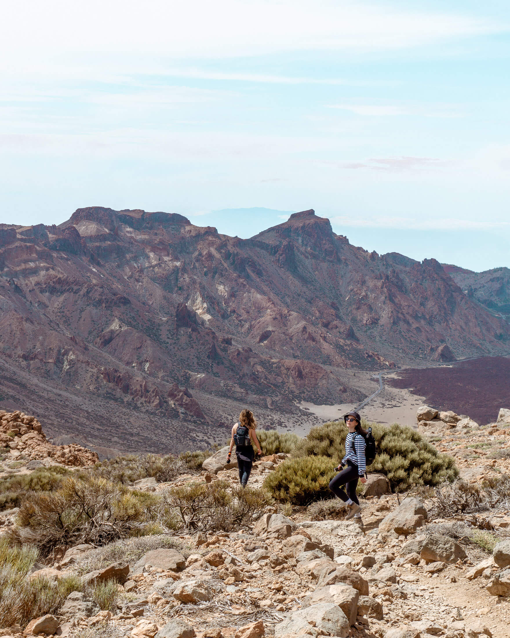 Hiking down a mountain in Tenerife.