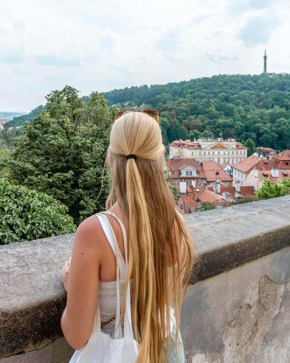View of Petrin Tower in Prague, Czech Republic.
