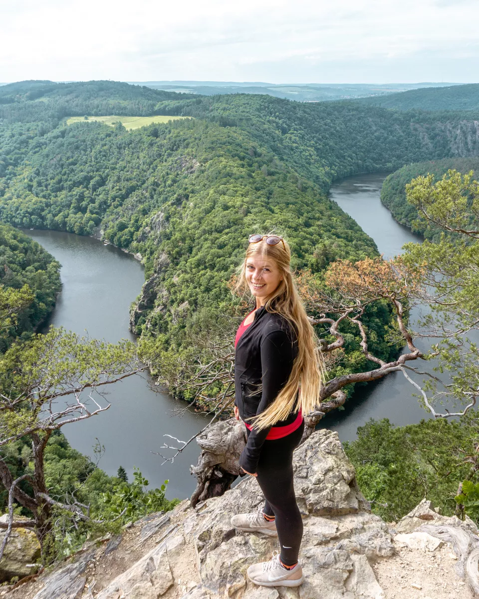 Jo hiking with a viewpoint overlooking the Vltava River.