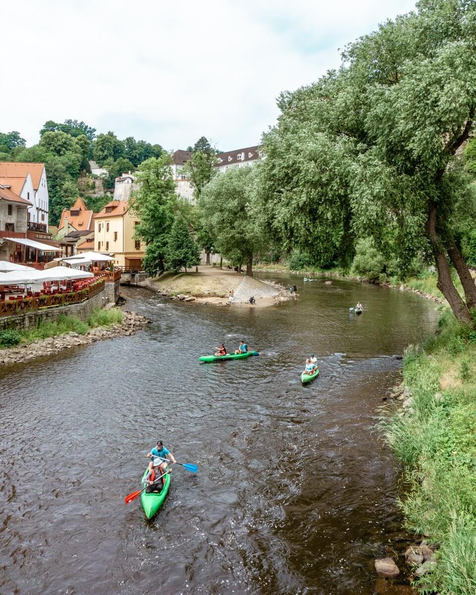 Rafts on the Vltava River in Cesky Krumlov.