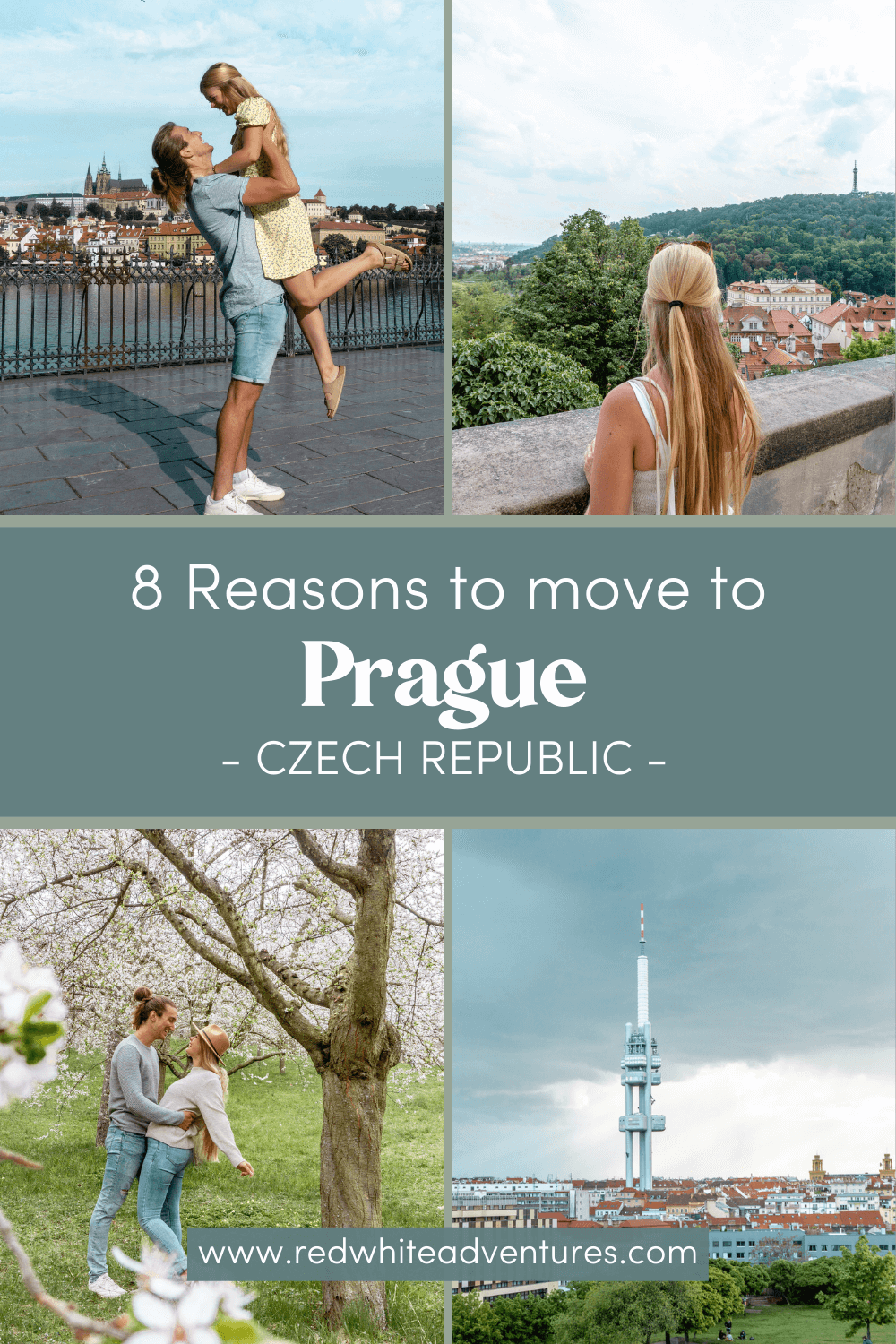 Four images of Prague showcasing the beautiful city and the viewpoints.