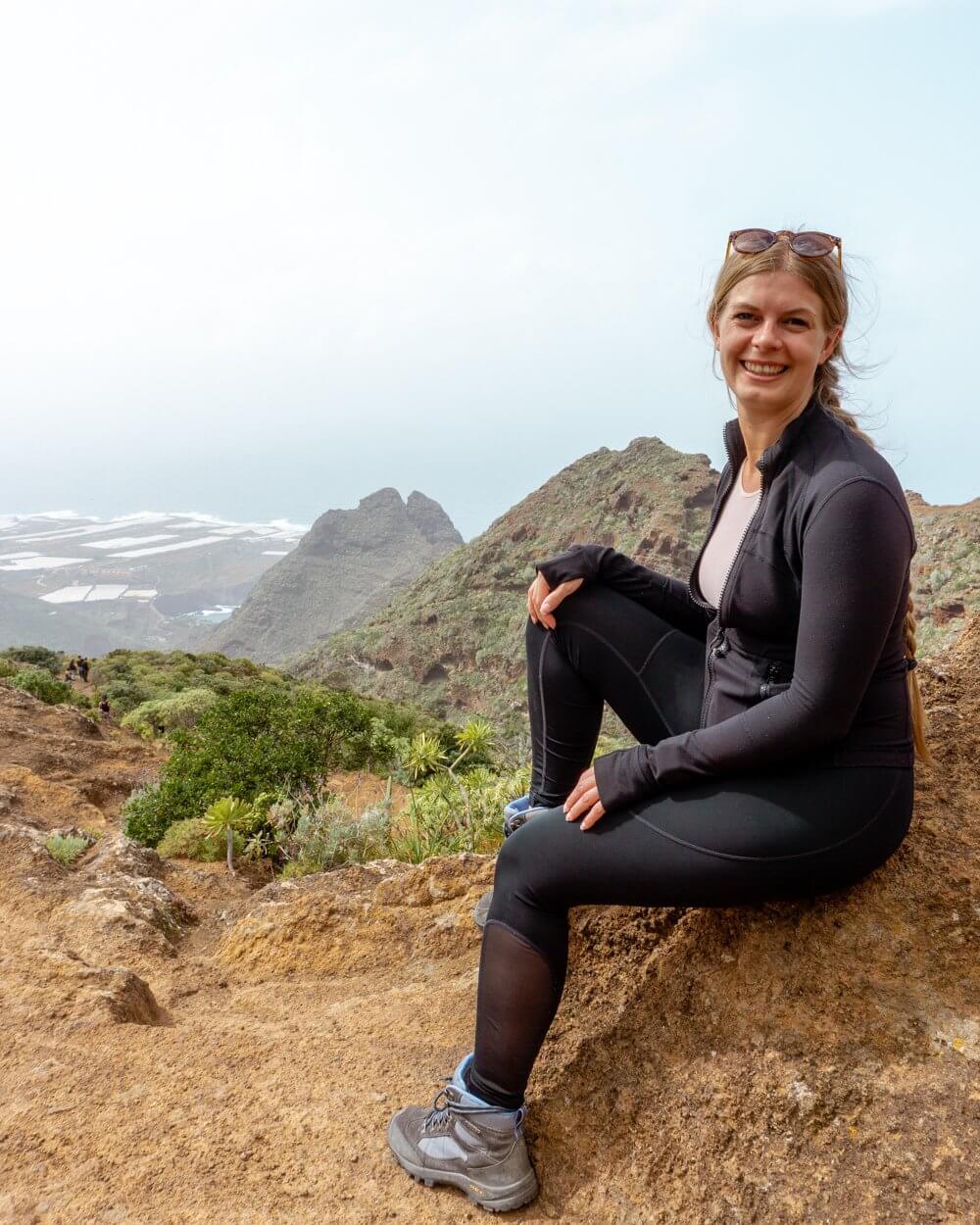 Jo taking in the beautiful views of the Punta del Hildalgo trail going up to Chinamada.