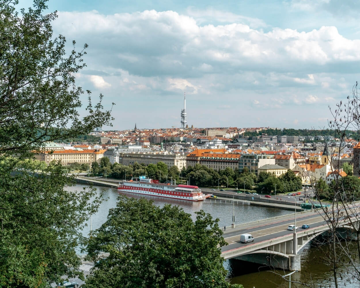 Photo of the Vltava River in Prague, Czech Republic.