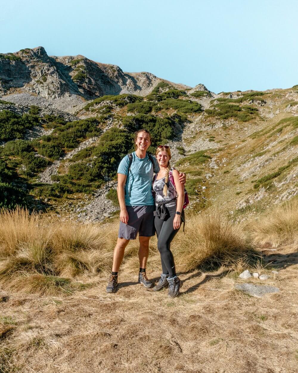 Dom and Jo hiking in Bulgaria.