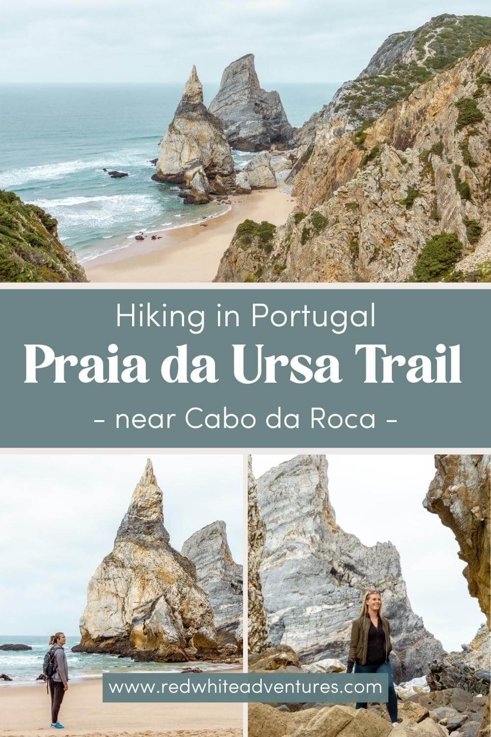Pin for Pinterest of hiking the Praia da Ursa trail near Cabo da Roca.