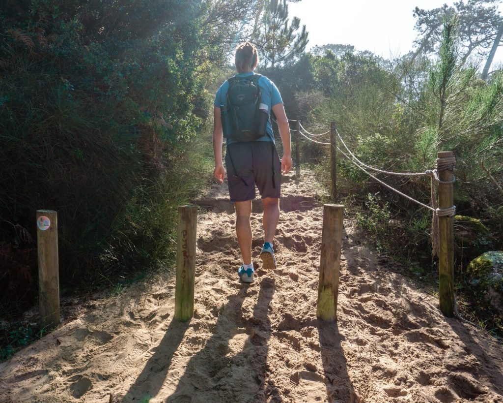 Hiking up a trail near Nazare.
