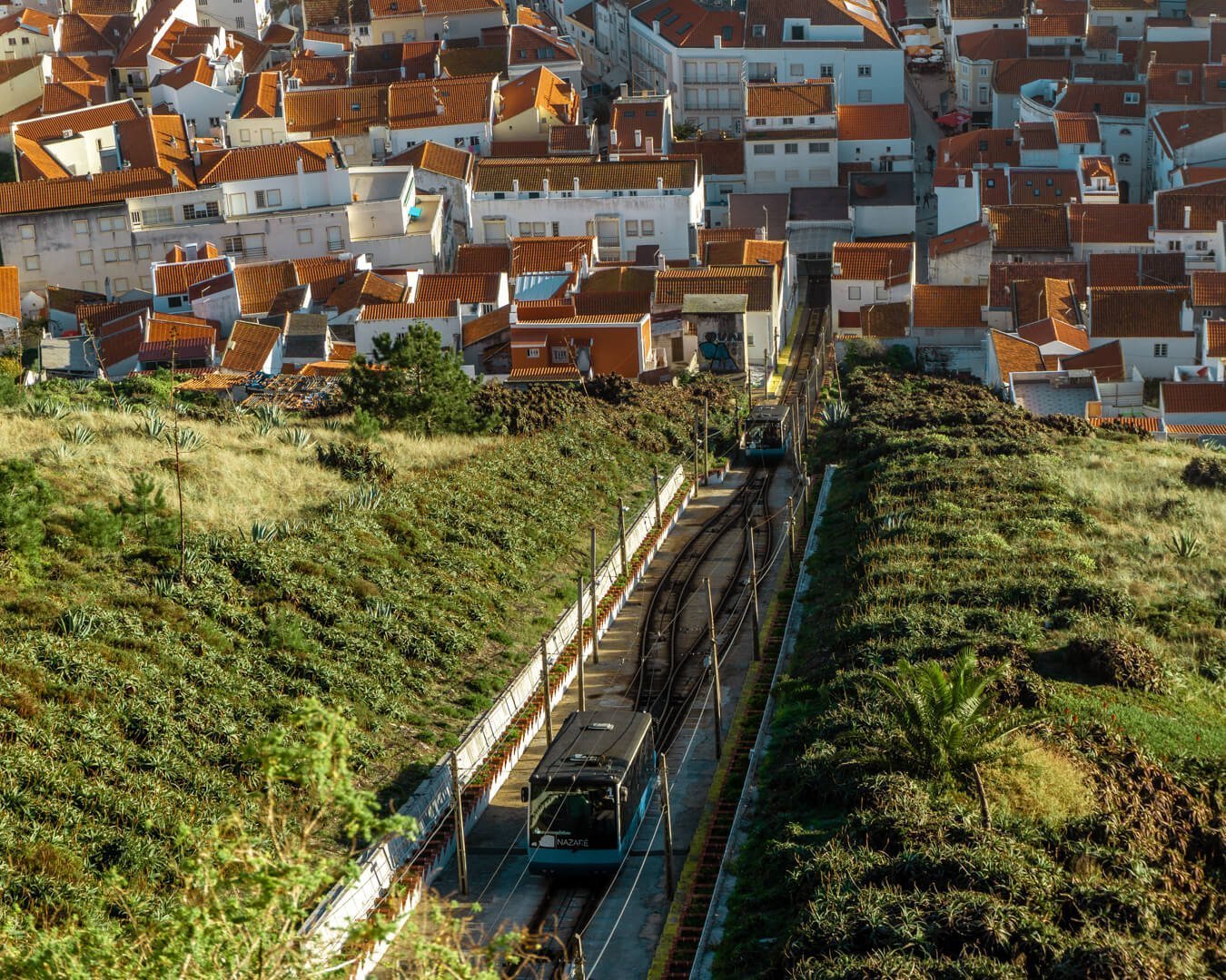 Funicular going up the hill in Nazaré