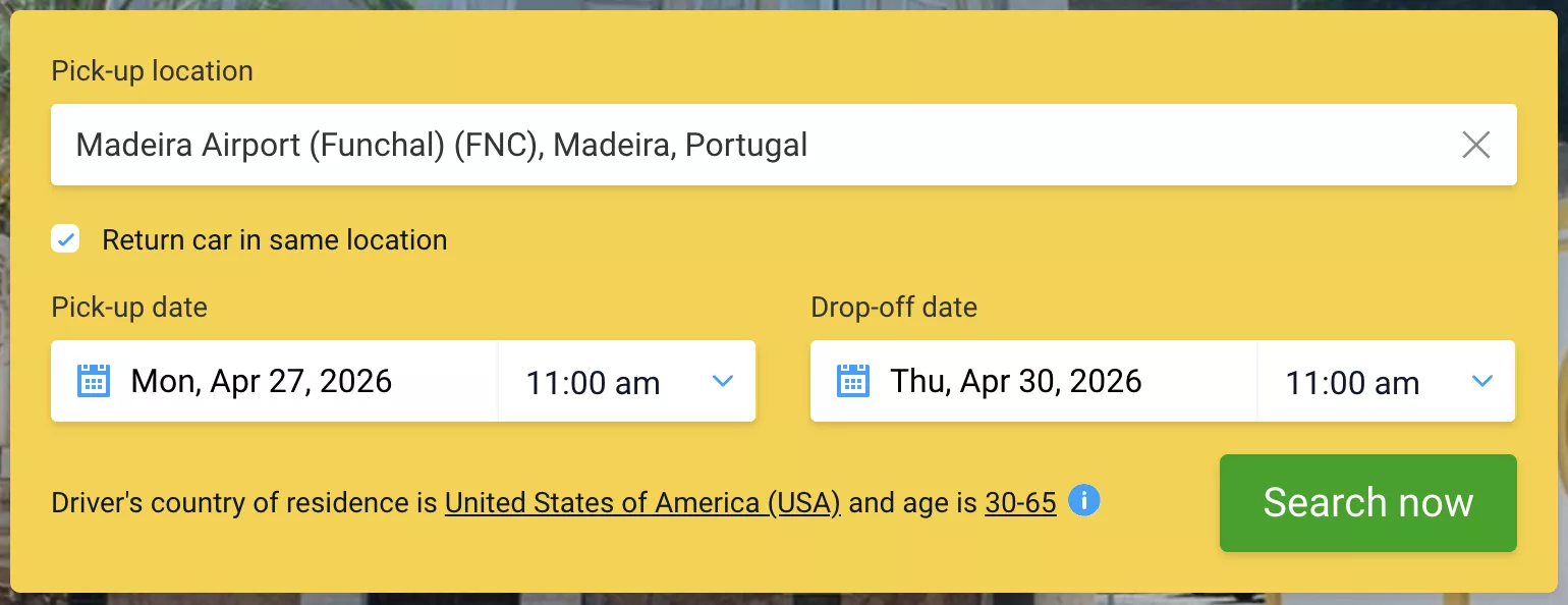 Screenshot of DiscoverCars car rental from Madeira Airport