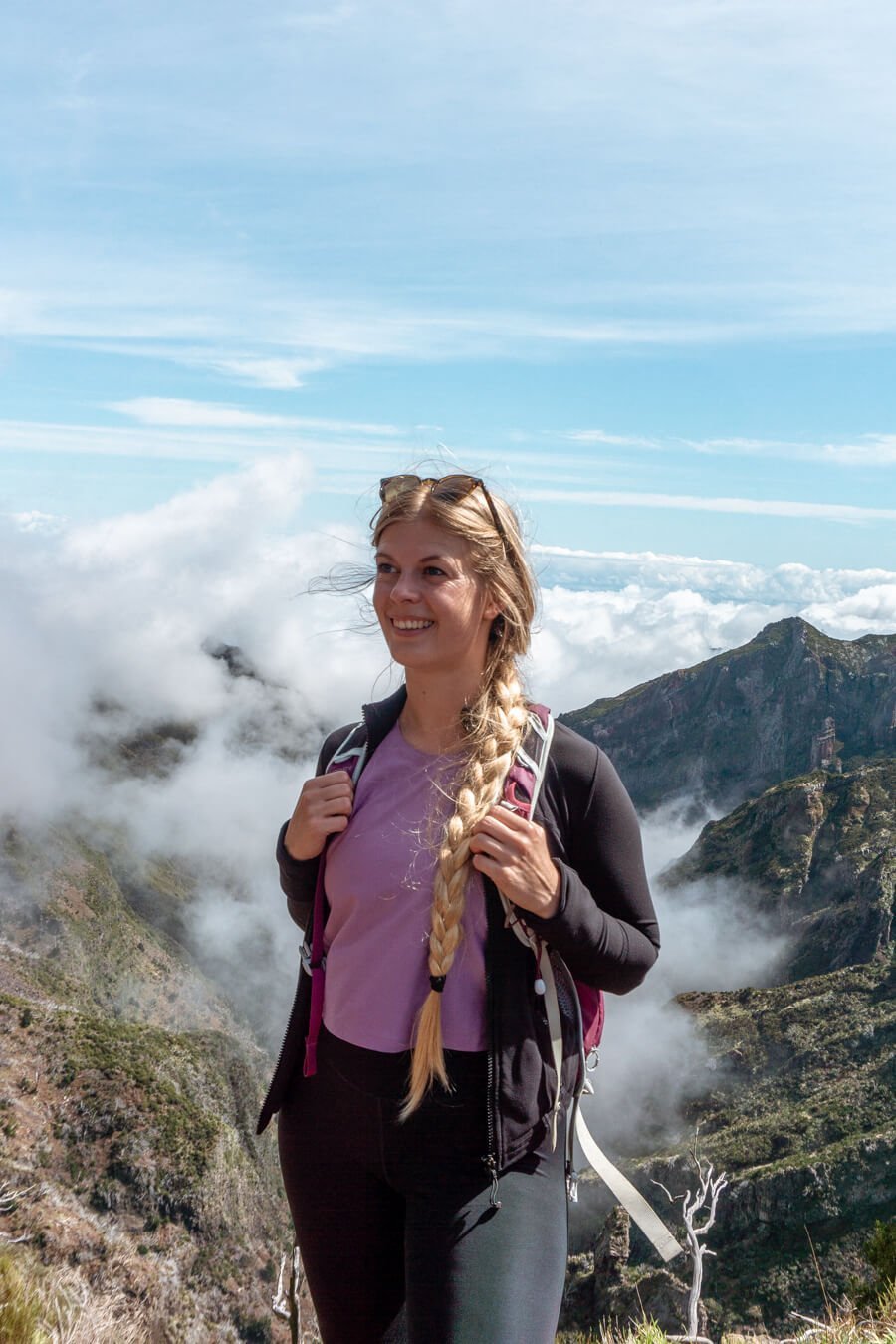 A girl posing for a picture in the Madeira mountains.