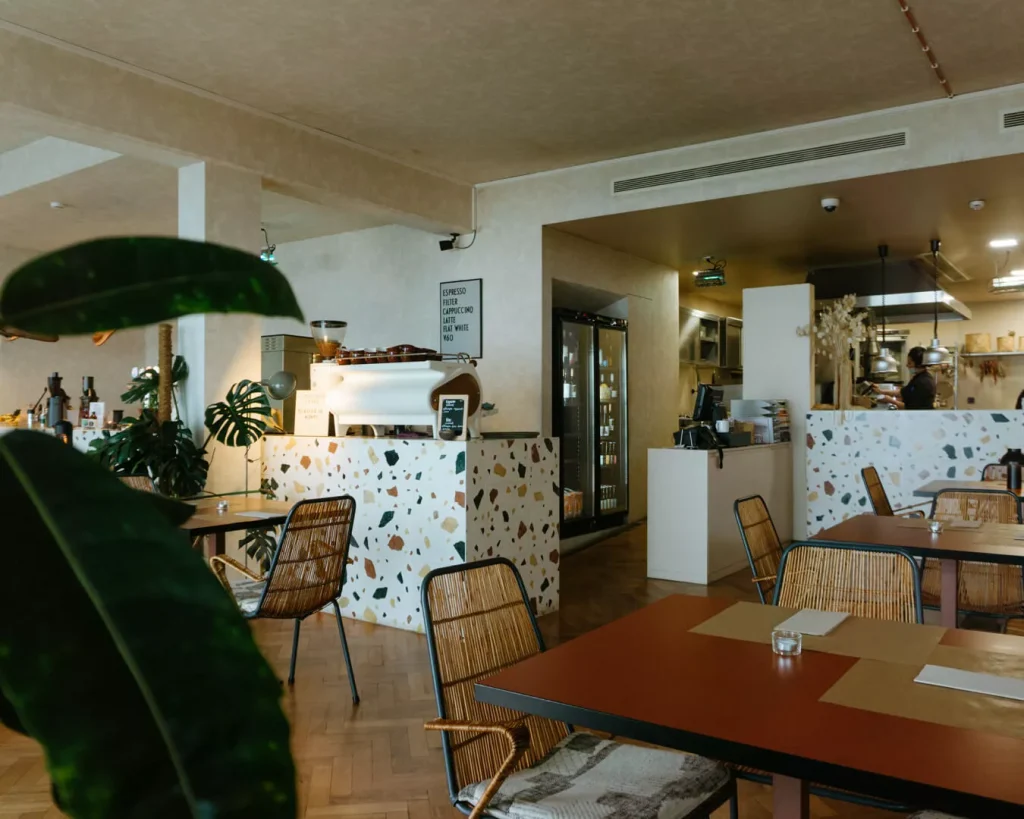 Inside Land Food & Coffee shop in Funchal.