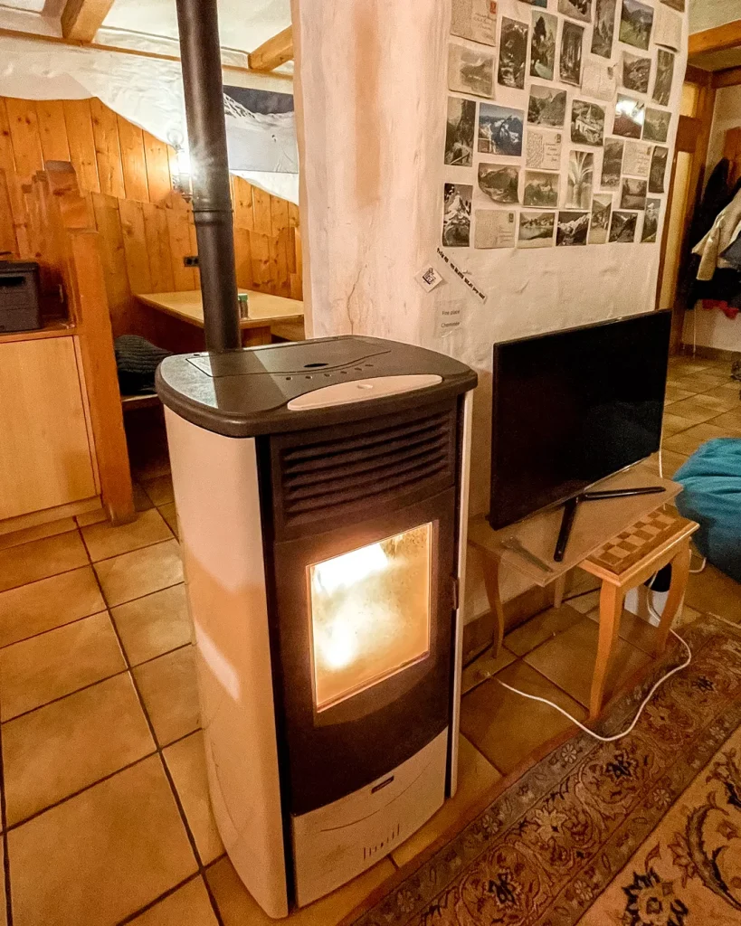 Fireplace at Petit Velan coliving in Switzerland!