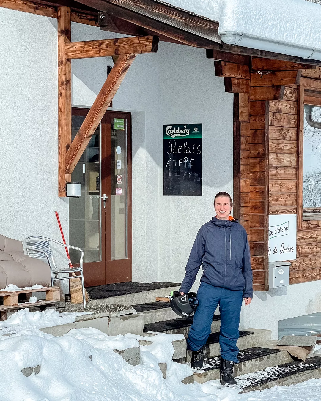 Dom on his way to snowboard at Vychère-Liddes Switzerland!