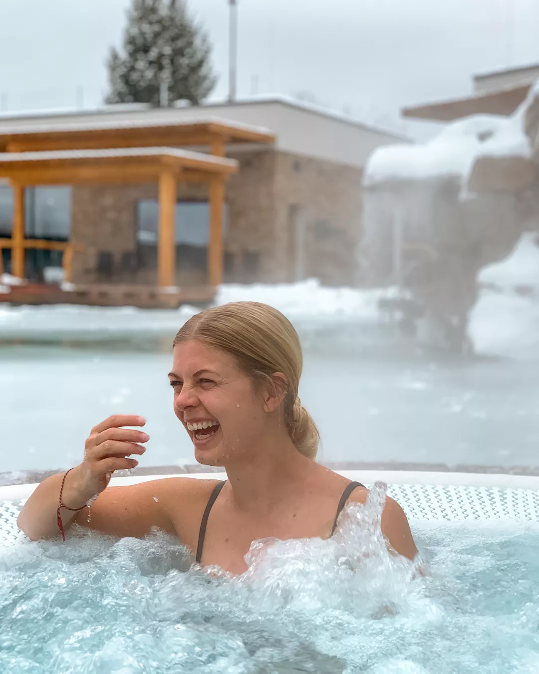 Jo at Atlantis Wellness Hotel in Brno enjoying the hot tub!
