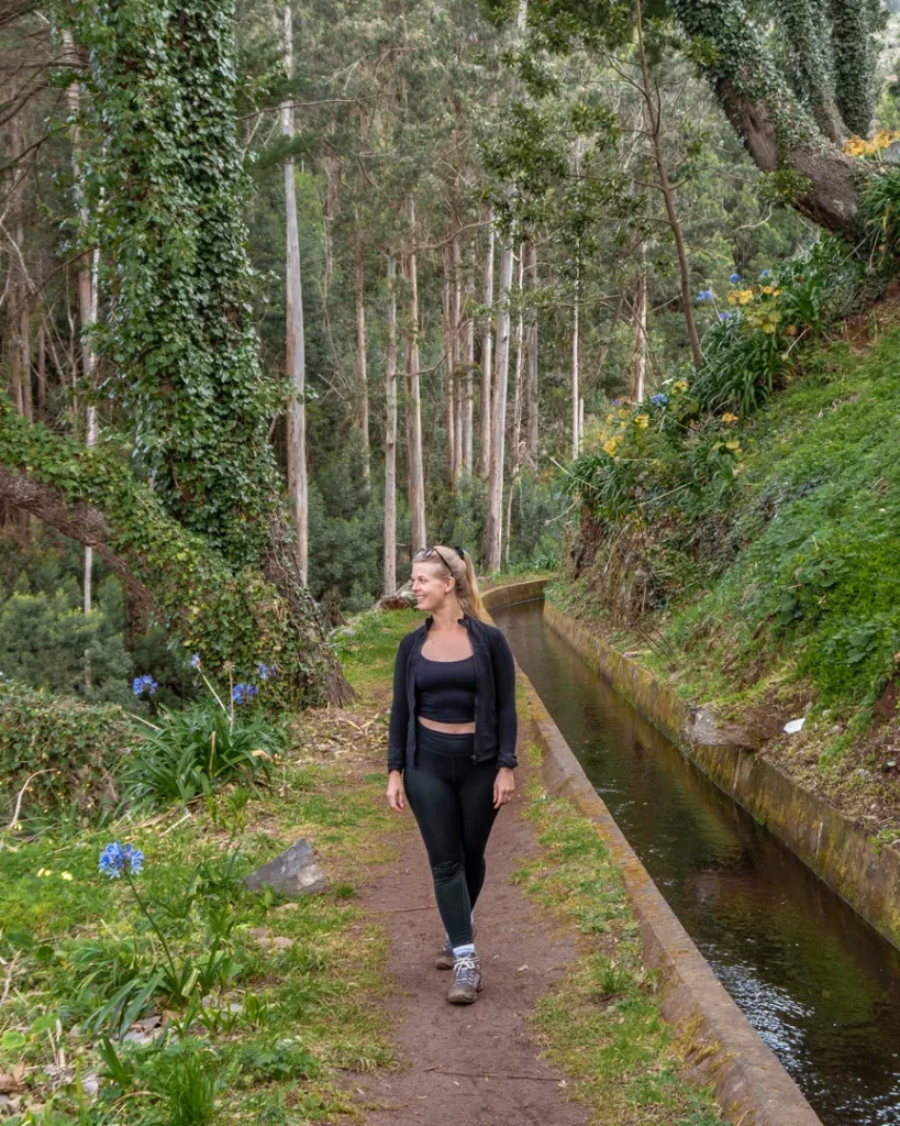 Jo hiking along the Levada dos Tornos trail to Monte.