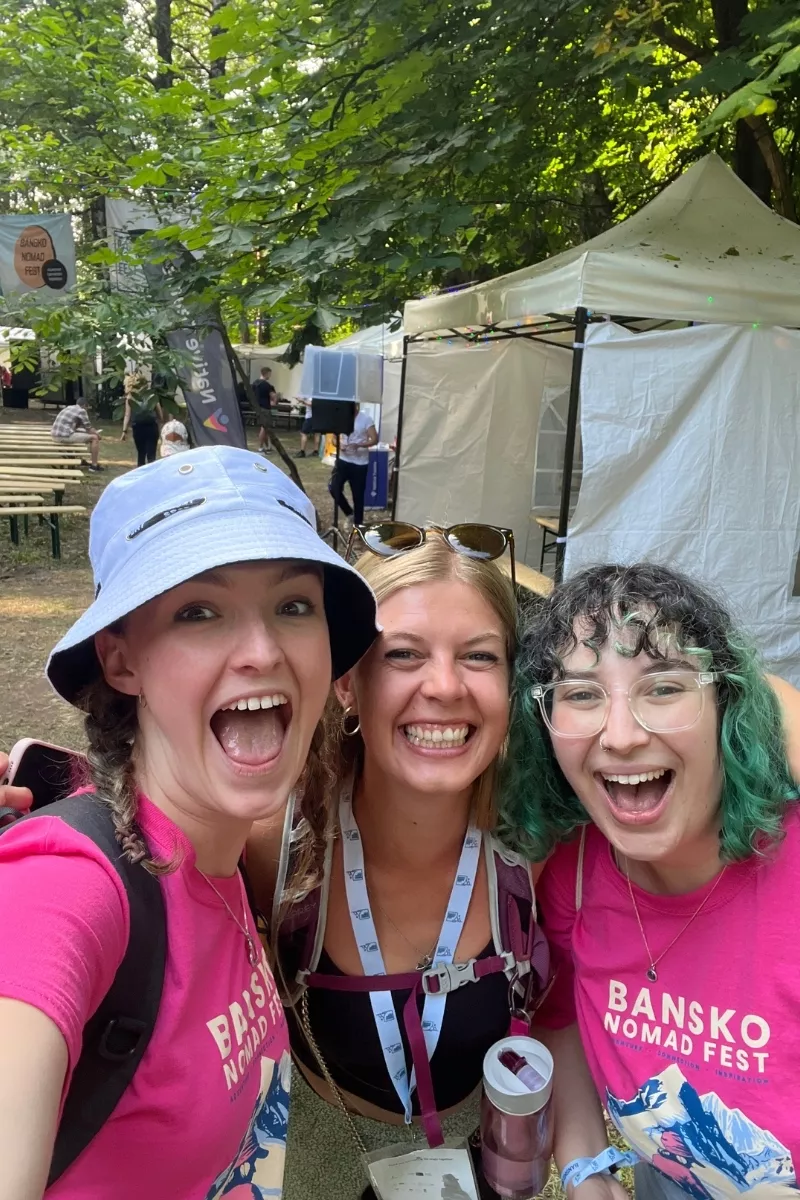 Jo and friends enjoying their time at Bansko Nomad Fest.