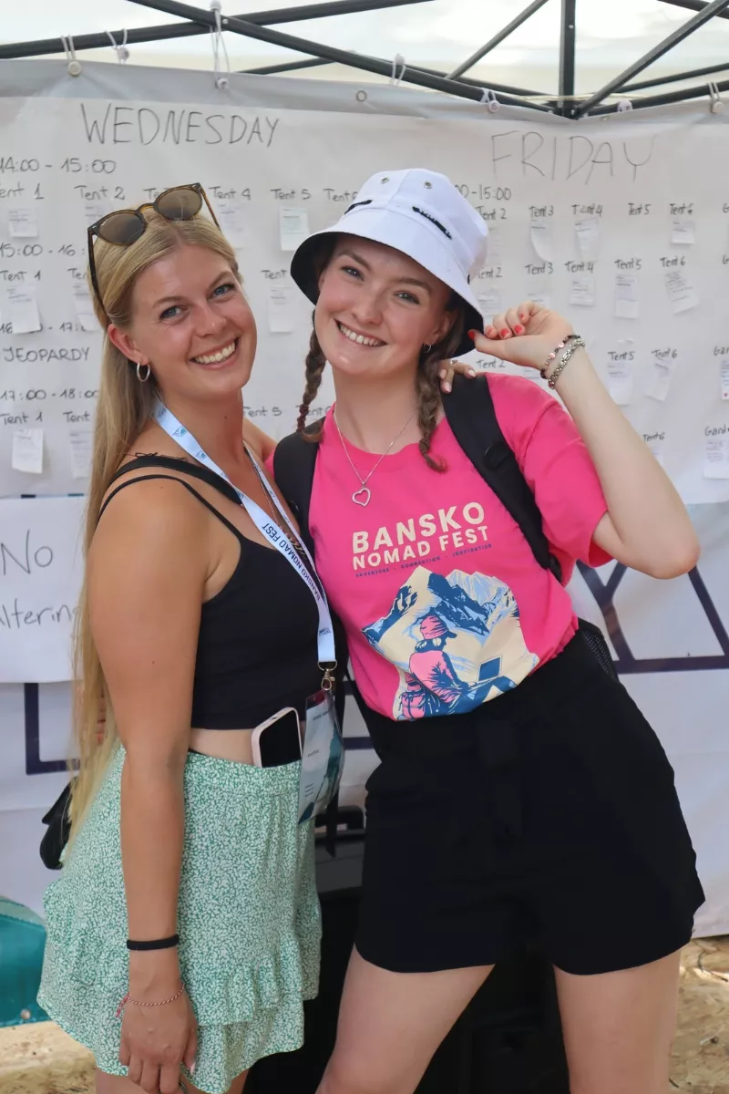 Jo with a friend at Bansko Nomad Fest.