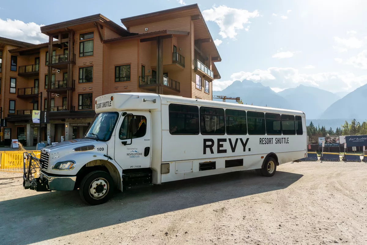 The free Revy Resort Shuttle in Revelstoke, BC.