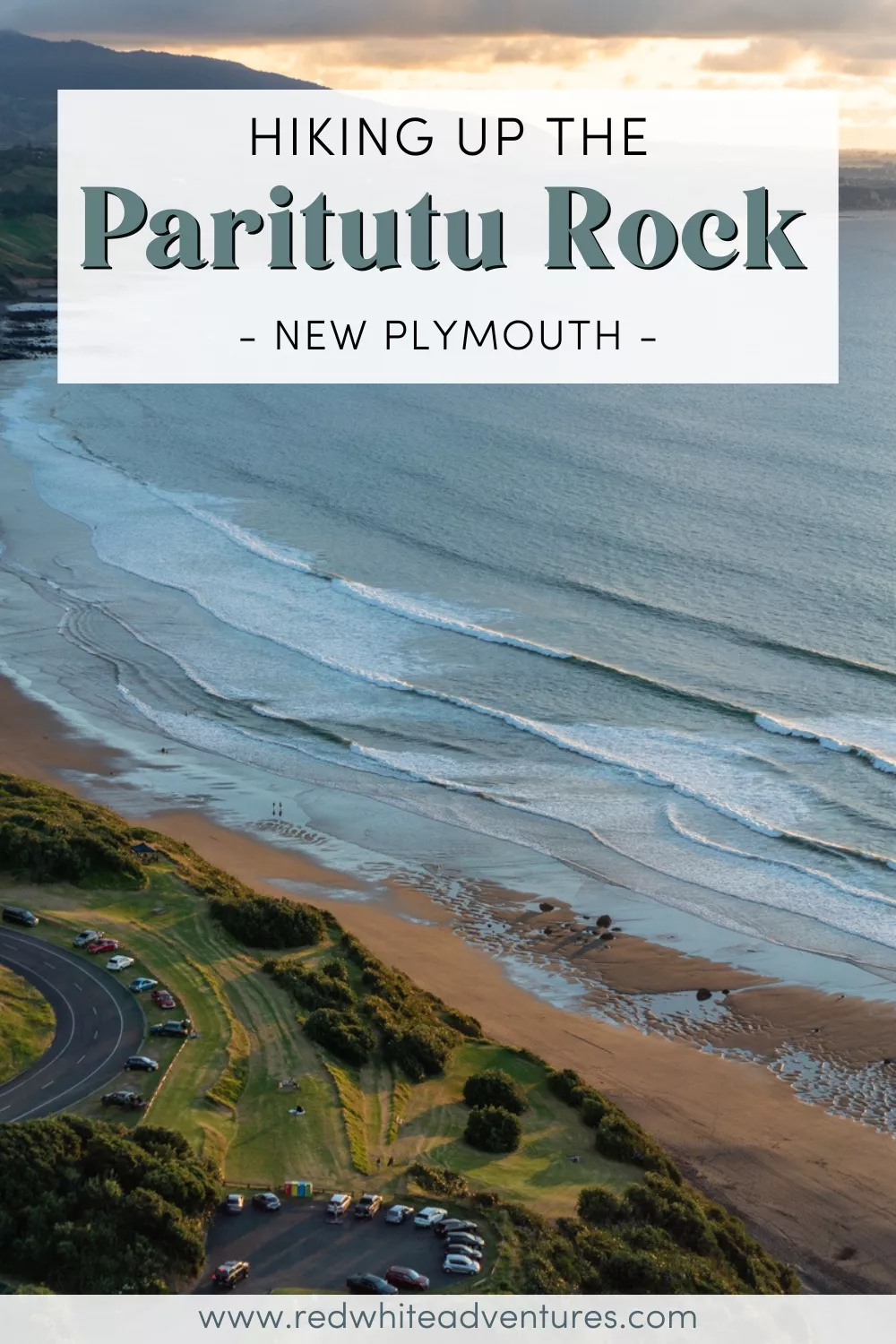 Hiking Paritutu Rock in New Zealand Pin for Pinterest.