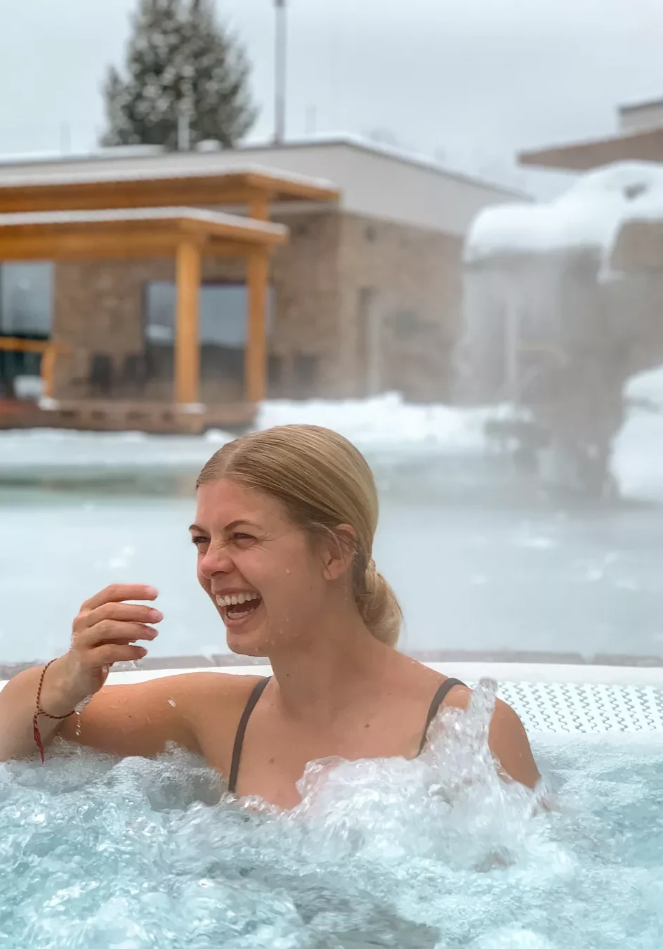 Jo at Atlantis Wellness Hotel in Brno enjoying the hot tub!