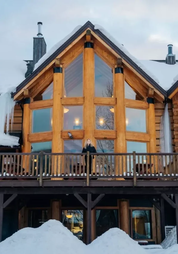 Winter view of Basecamp Lodge in Golden BC.