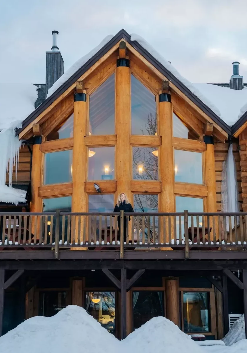 Winter view of Basecamp Lodge in Golden BC.