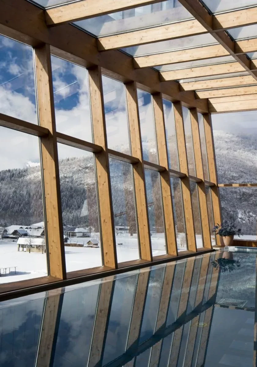 Stunning indoor pool at the wellness spa at the Bohinj Eco Hotel.