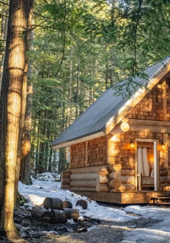 Stunning log cabin at Boulder Mountain Resort in Revelstoke, BC.