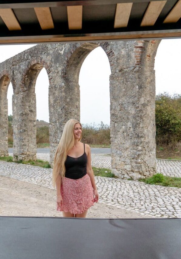 Photo of a girl camping in Obidos, Portugal.