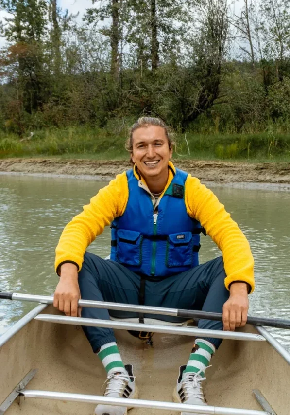Dom canoeing along the Columbia Wetlands near Golden BC.