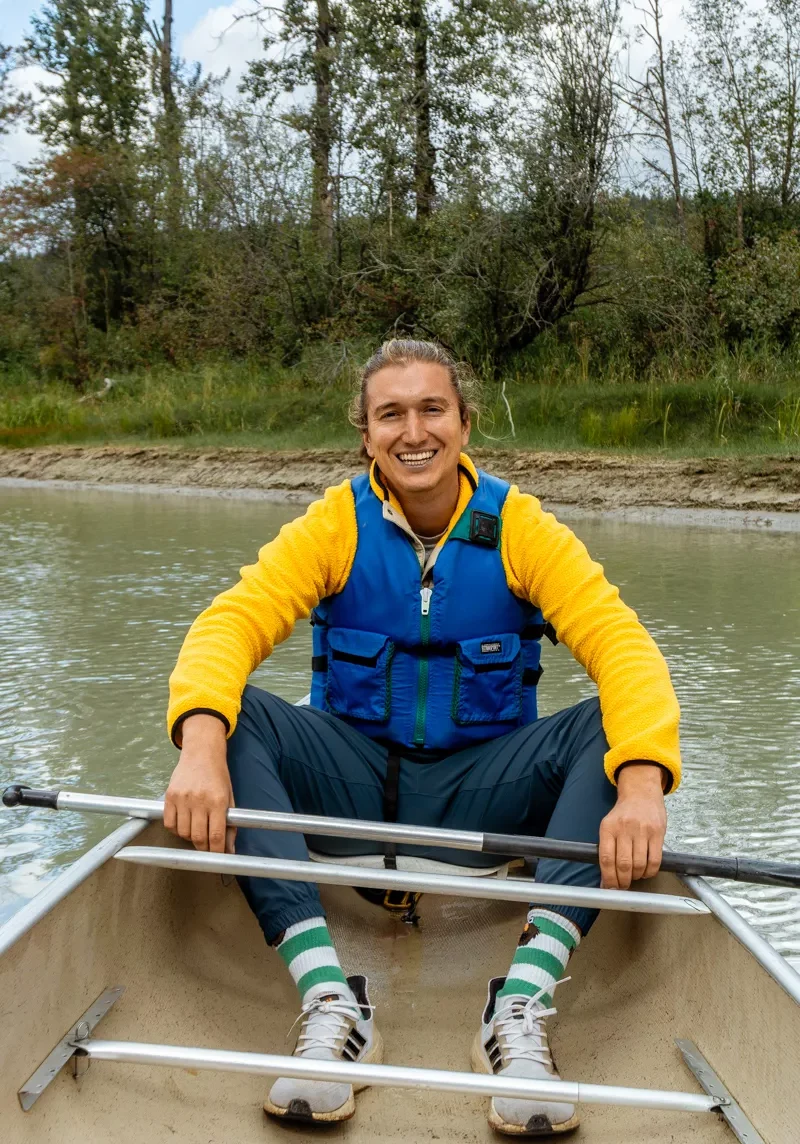 Dom canoeing along the Columbia Wetlands near Golden BC.