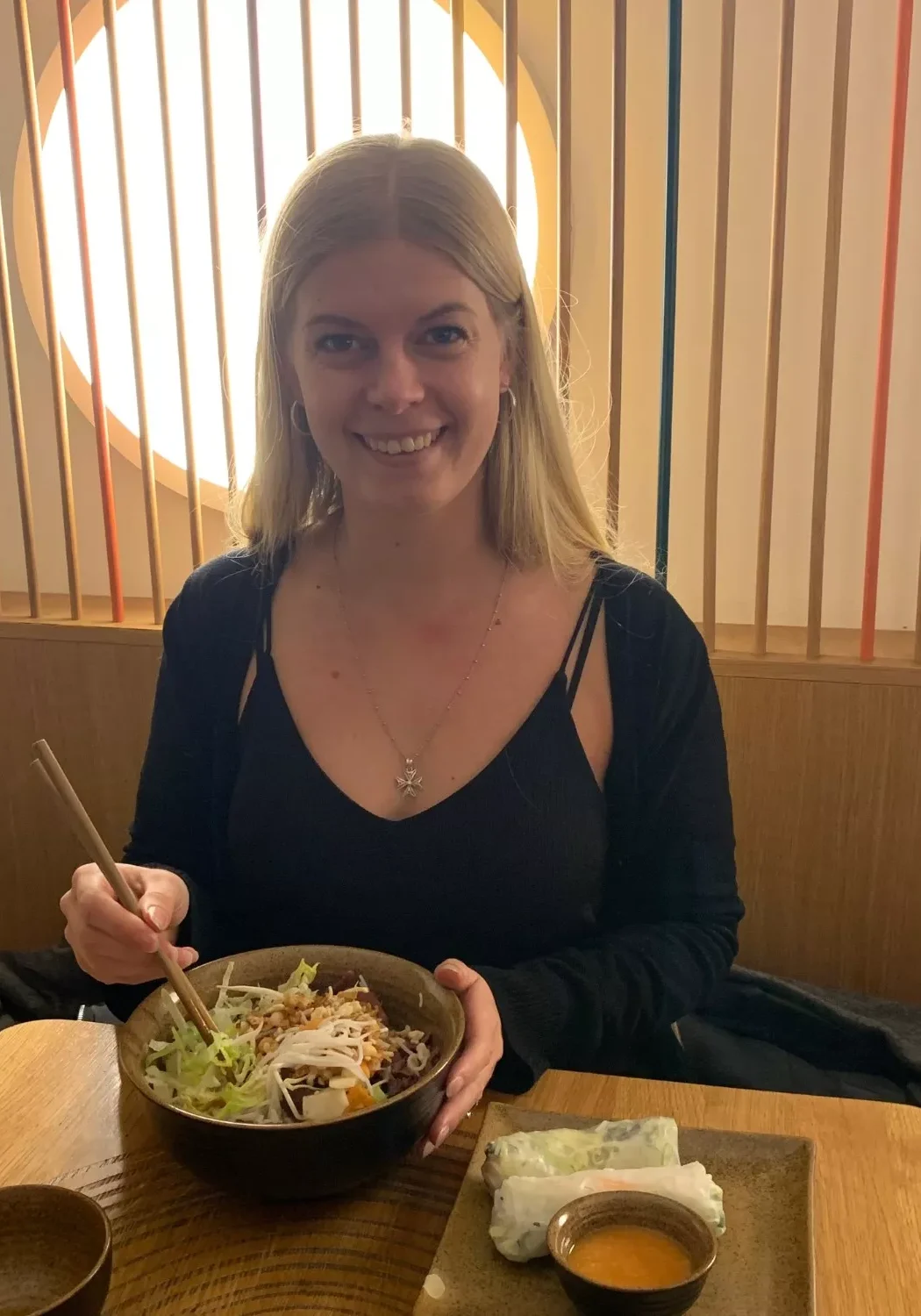 Jo enjoying a yummy meal at Go Brno Vietnamese Street Food.
