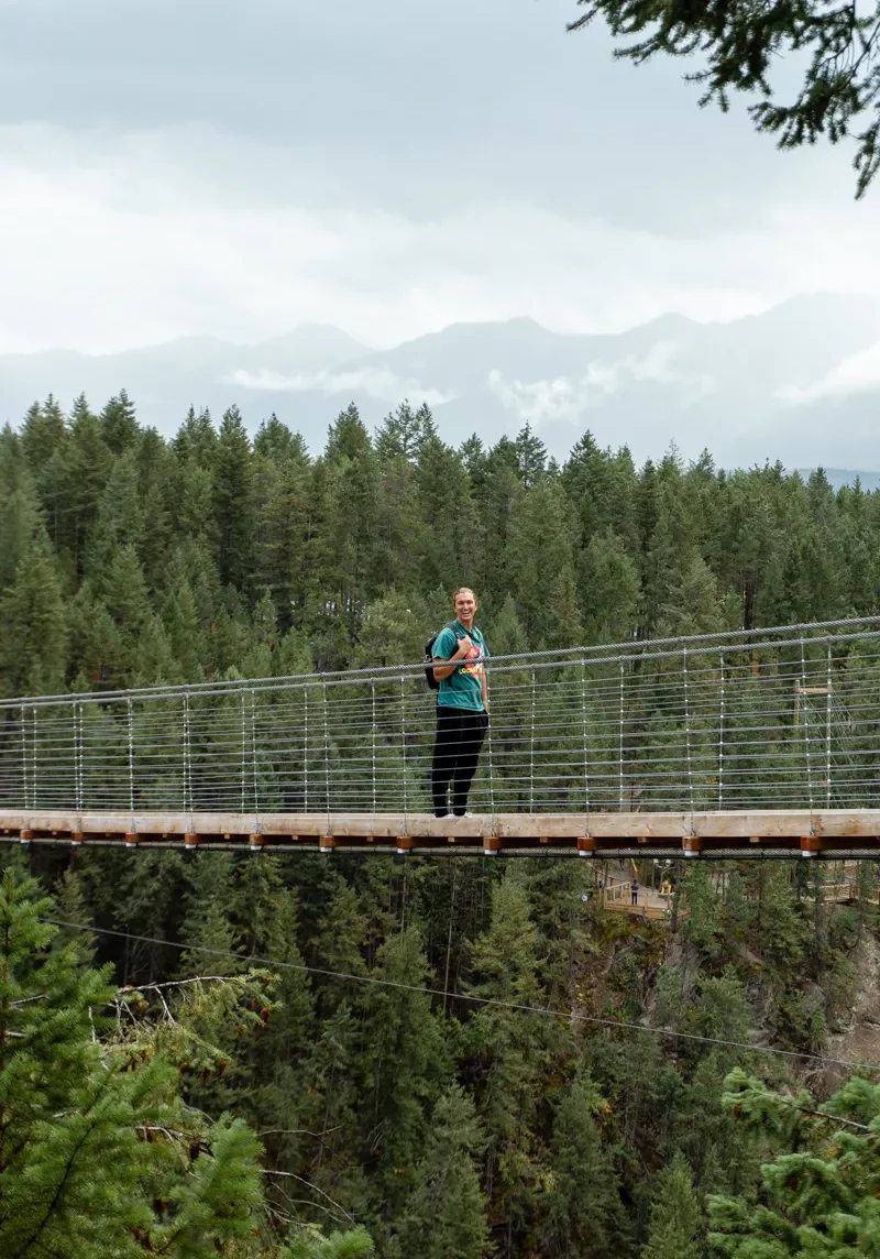 Dom walking across the Golden Skybridge near Golden!