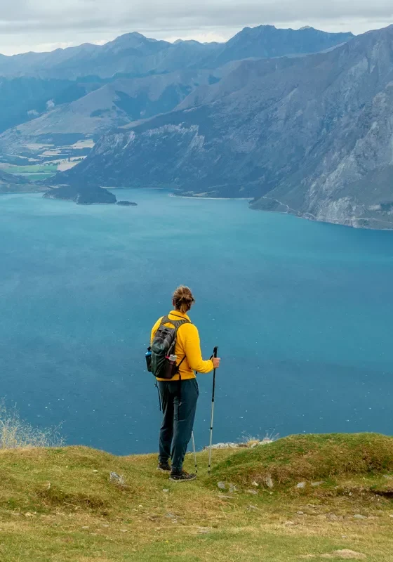 Dom enjoying the view over Lake Hawea while hiking Isthmus Peak