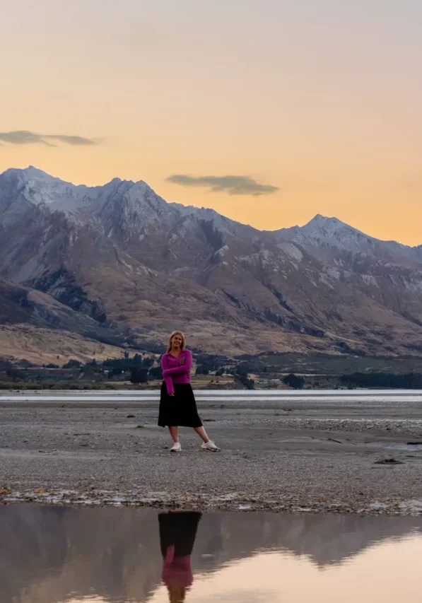 Jo taking in the view of the mountains around Kinloch, Glenorchy.