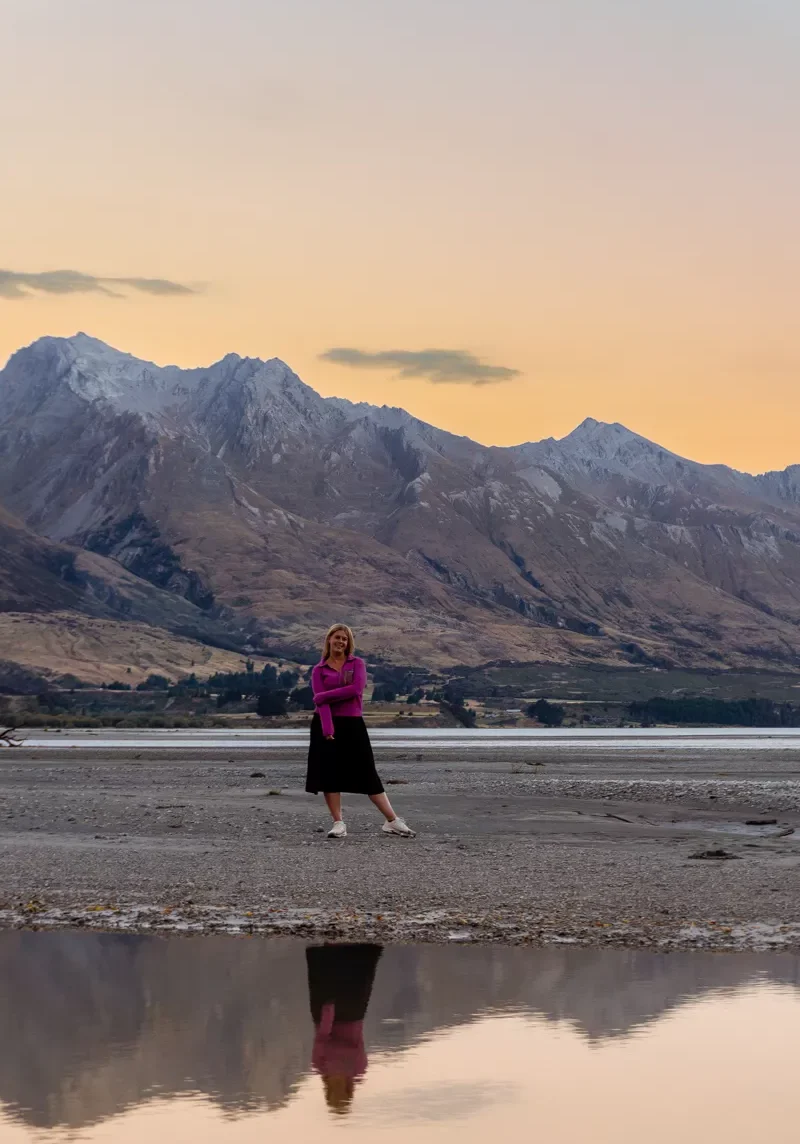Jo taking in the view of the mountains around Kinloch, Glenorchy.