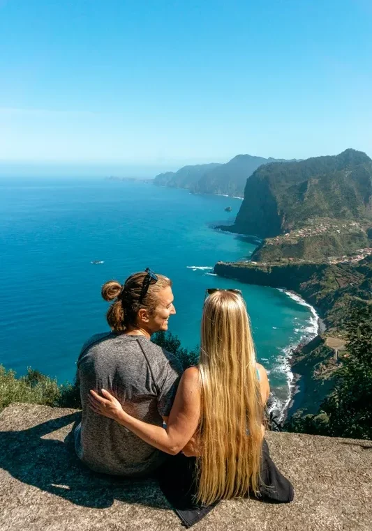 Dom and Jo enjoying the view along a coastal hike in Madeira.