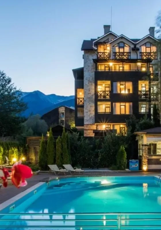 Outdoor pool area at Premier Hotel Bansko in Bulgaria.