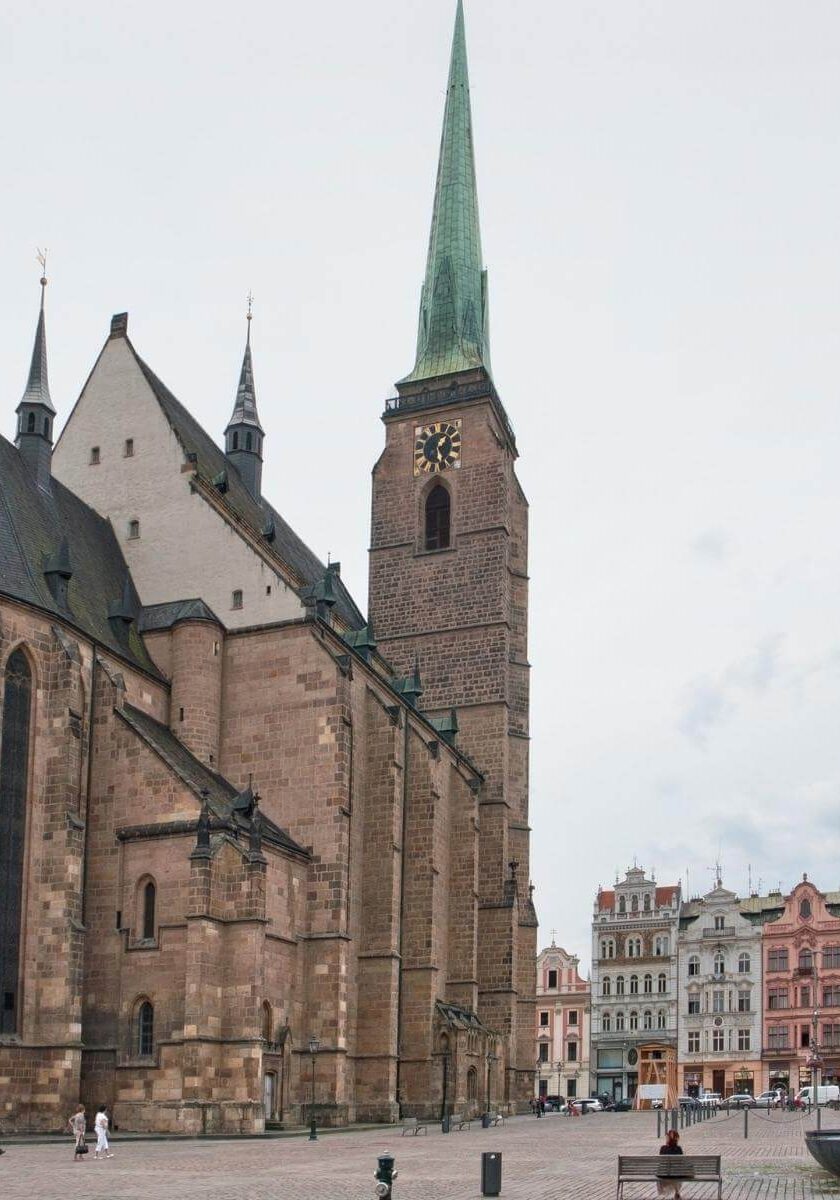 The famous Cathedral of St. Bartholomew at the town square in Pilsen Czech Republic