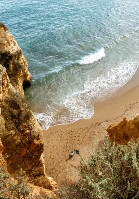Aerial view of Praia do Camilo Beach in Lagos, Portugal.