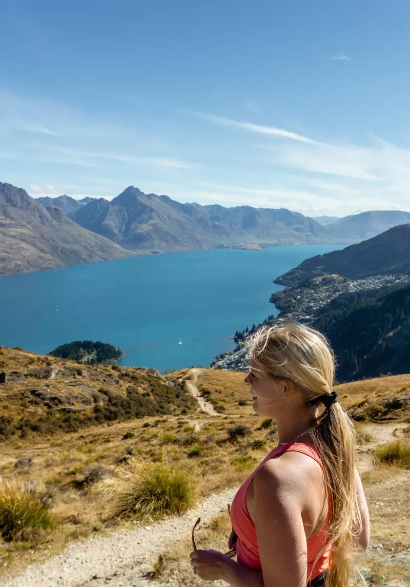 Jo looking at Lake Wakatipu from above.