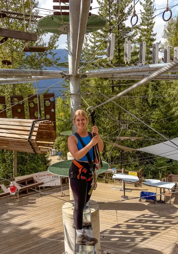 Jo enjoying the adventure park at Revelstoke Mountain Resort.