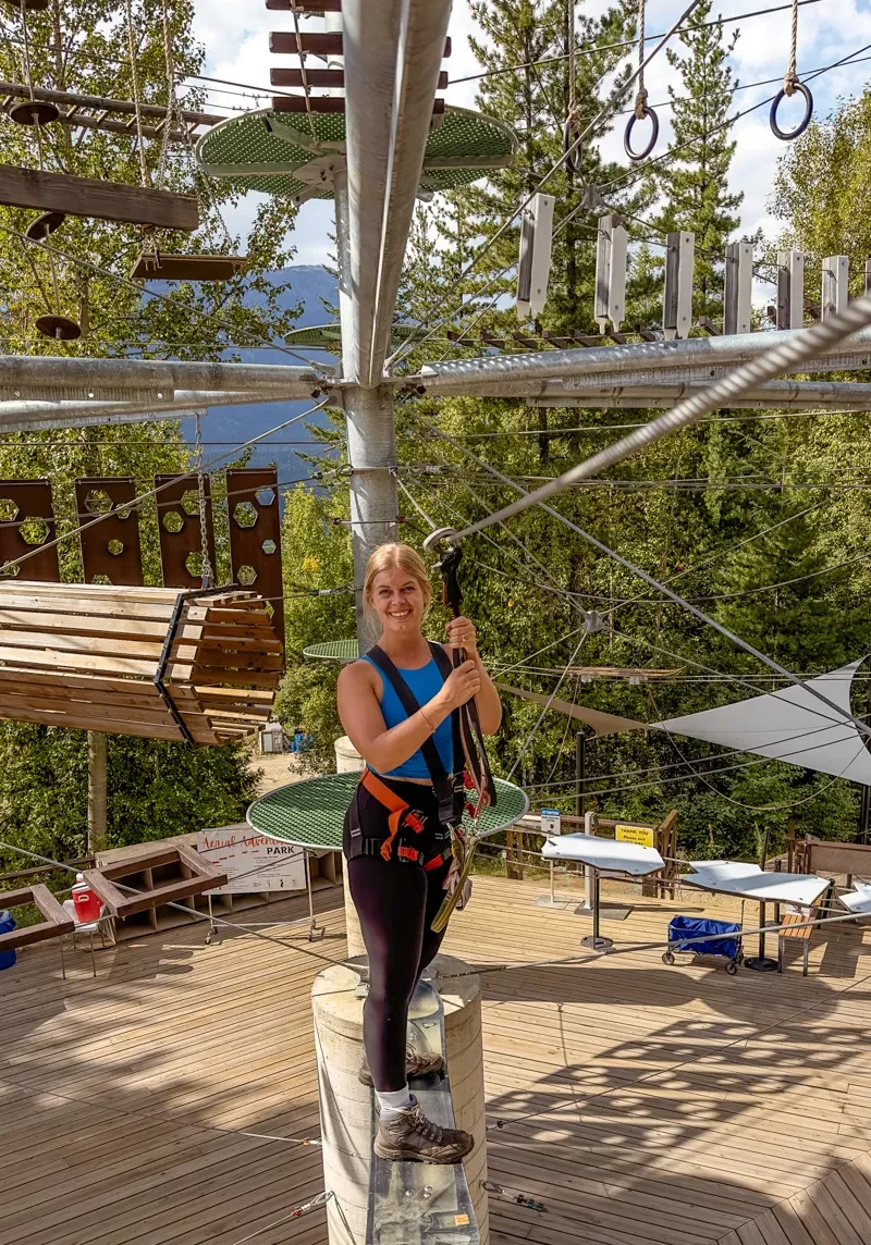 Jo enjoying the adventure park at Revelstoke Mountain Resort.