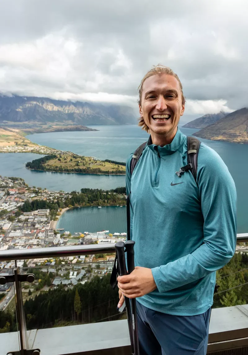Dom enjoying the view from the viewing platform at the top of the Skyline Gondola.